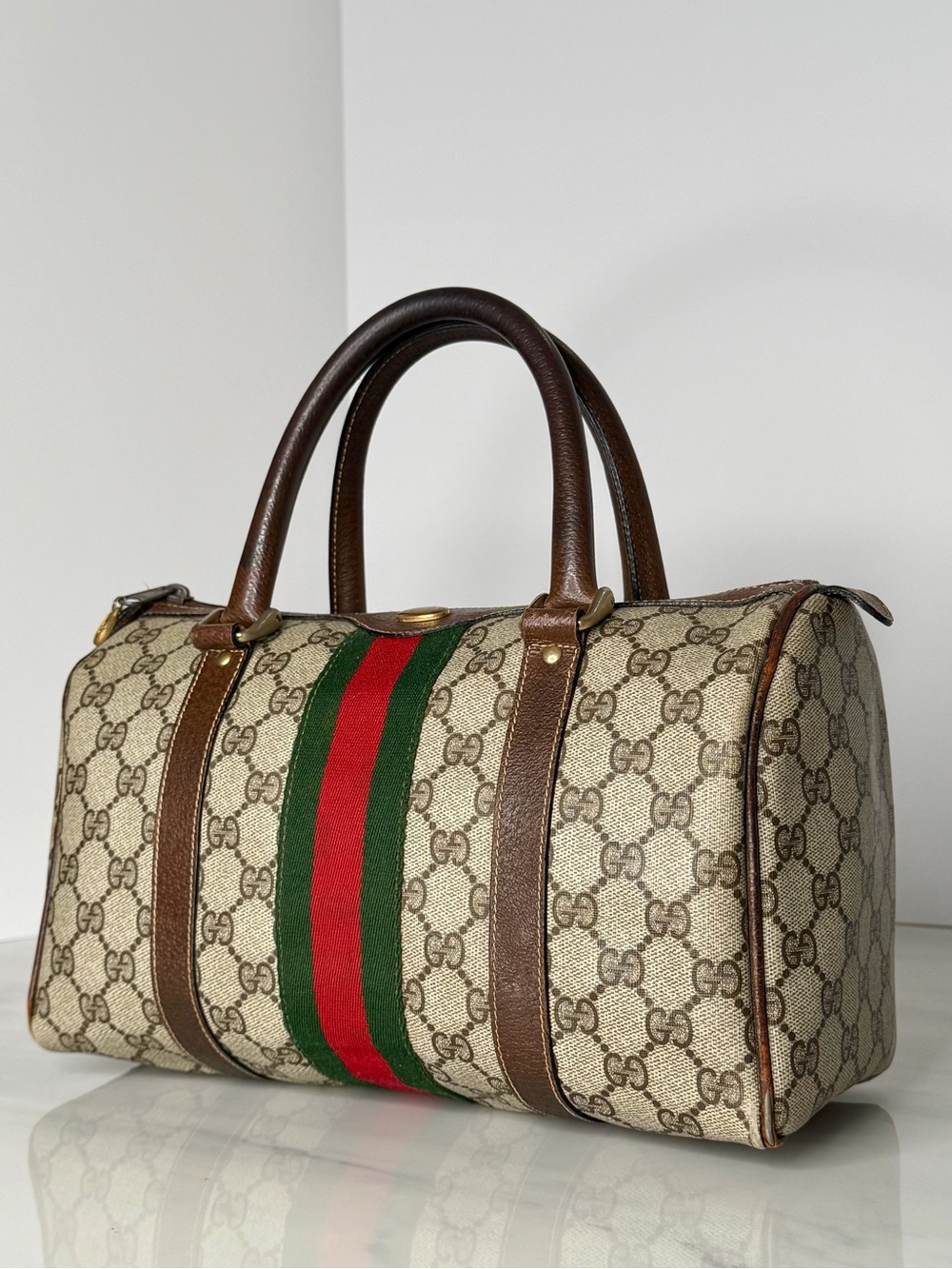 Vintage Gucci GG Supreme Web Boston Speedy Bag Brown Tan Monogram - Picture 2 of 14